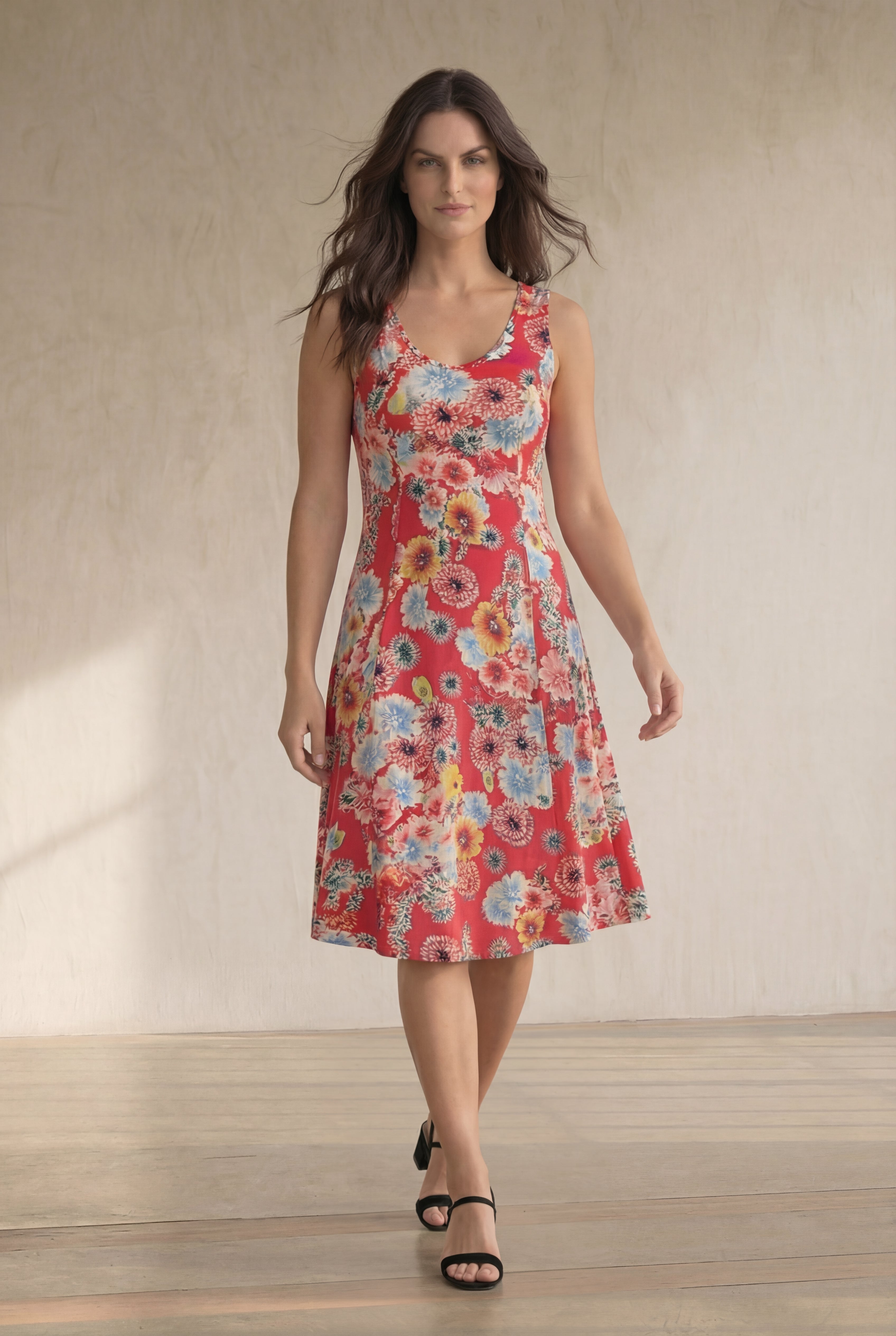 Stretch Jersey Knit Sleeveless Scoop Neck Fit and Flare Dress image number 0