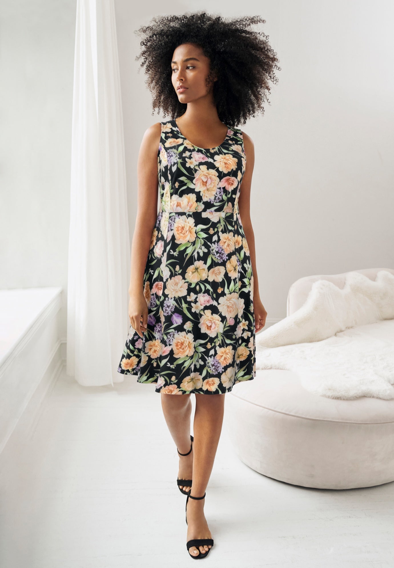 Stretch Knit Scoop Neck Sleeveless Fit And Flare Dress image number 0