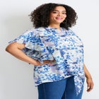 Tie Front Scarf Sleeve Blouse image number null