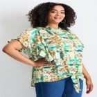 Tie Front Scarf Sleeve Blouse image number null