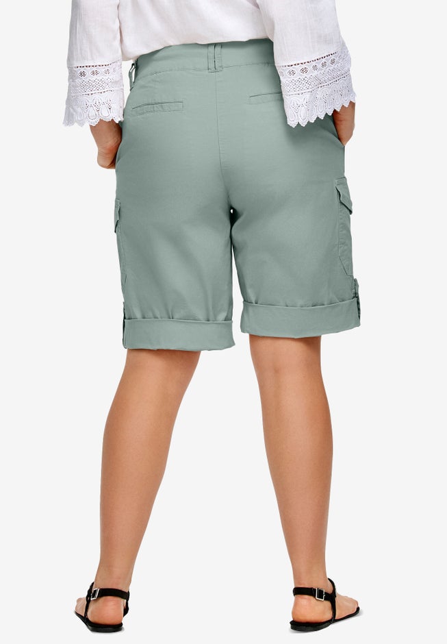 Stretch Mid-rise Cargo Convertible Bermumda Shorts image number 1