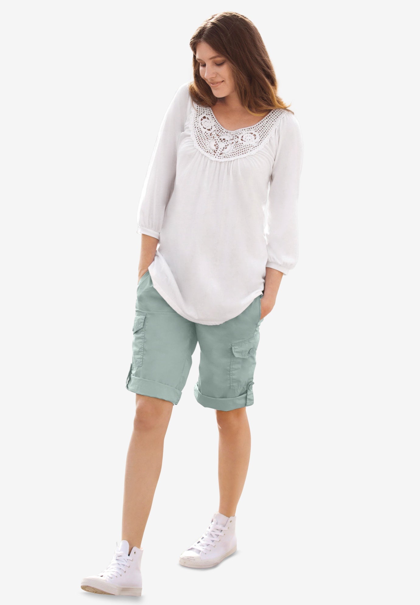 Stretch Mid-rise Cargo Convertible Bermumda Shorts image number 0