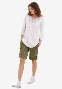 2 in 1 Mid-Rise Stretch Cotton Convertible Cargo Bermuda To Shorts