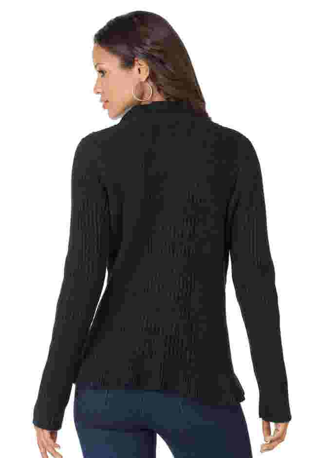 Plus Size Military-Inspired Ribbed Cardigan Sweater image number 1
