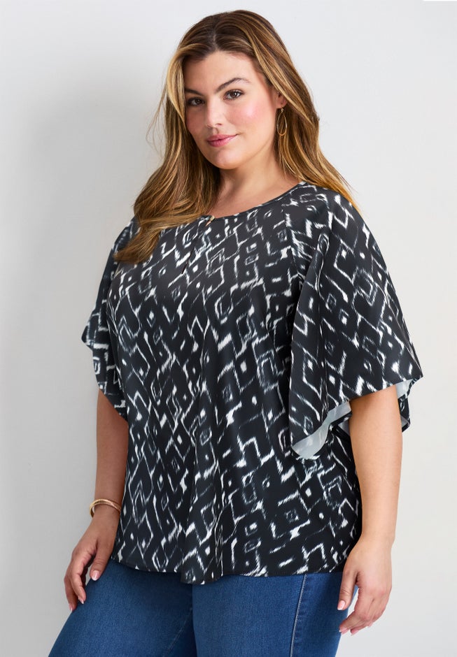 Flutter Sleeve Keyhole Blouse image number 2