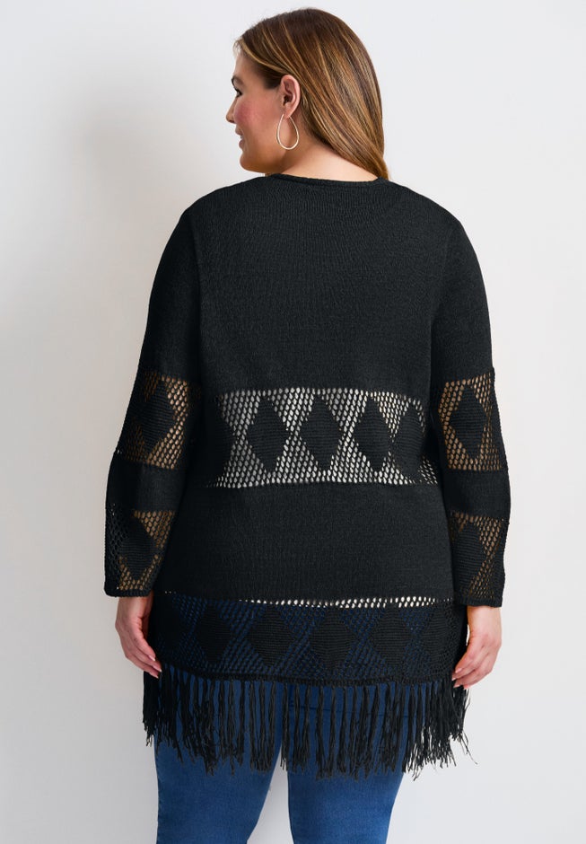 Pointelle Fringe Cardigan image number 1