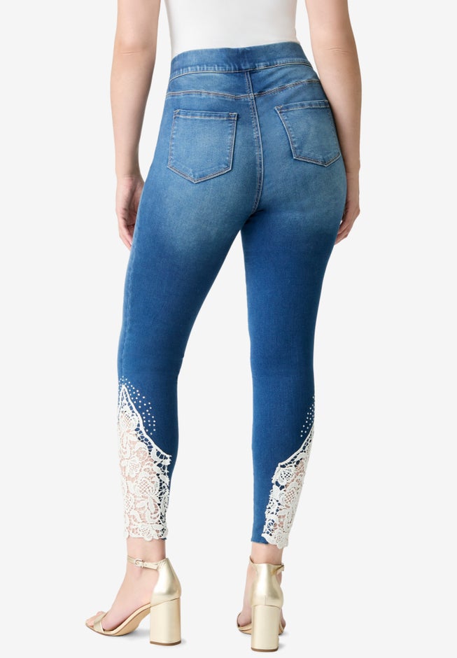 Plus Size 360&deg; Stretch Lace Applique Jean image number 1
