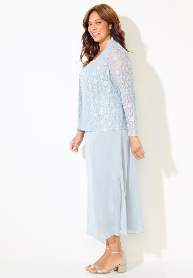 Long Lace Jacket Dress Two-Piece Set image number 2