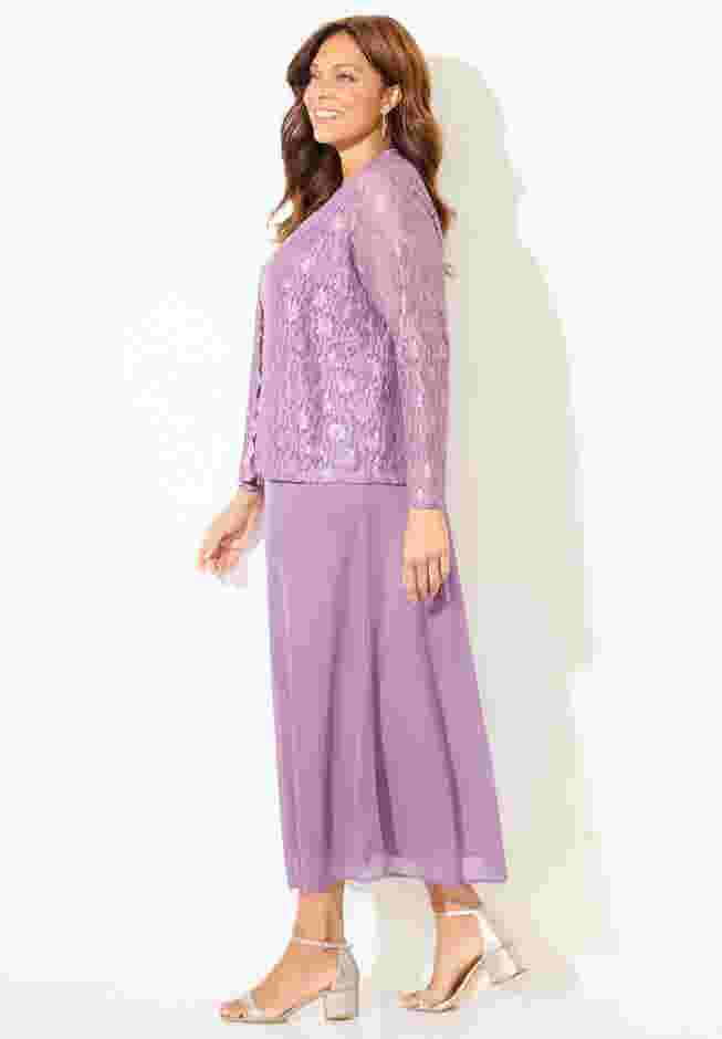 Long Lace Jacket Dress Two-Piece Set image number 2