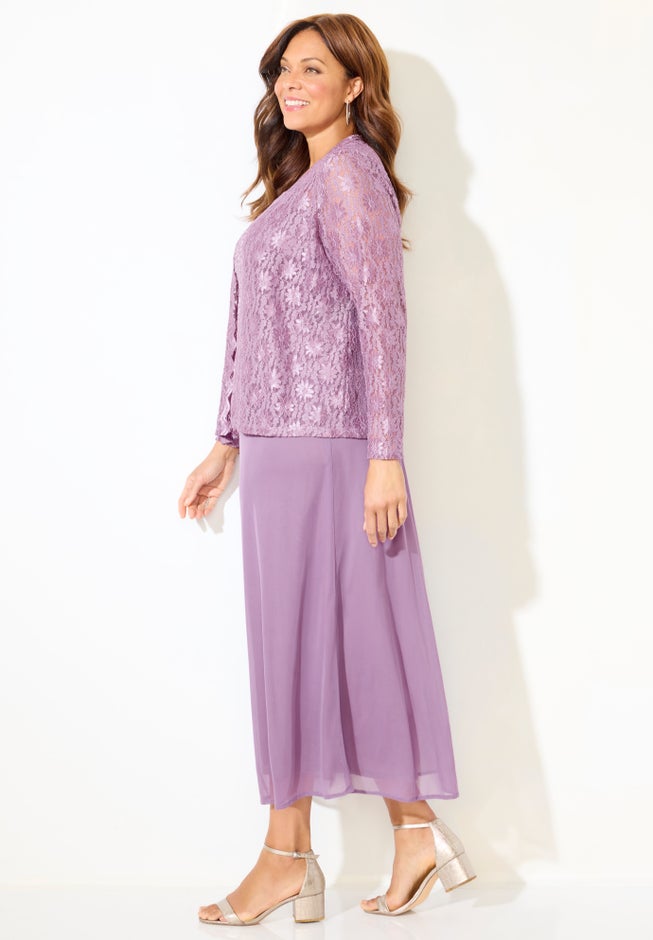 Long Lace Jacket Dress Two-Piece Set image number 2