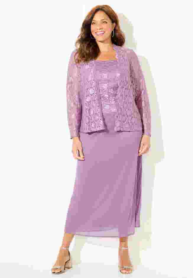 Long Lace Jacket Dress Two-Piece Set image number 0