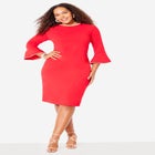 Faux Pearl Trim Ruffle Sleeve Shift Dress image number null