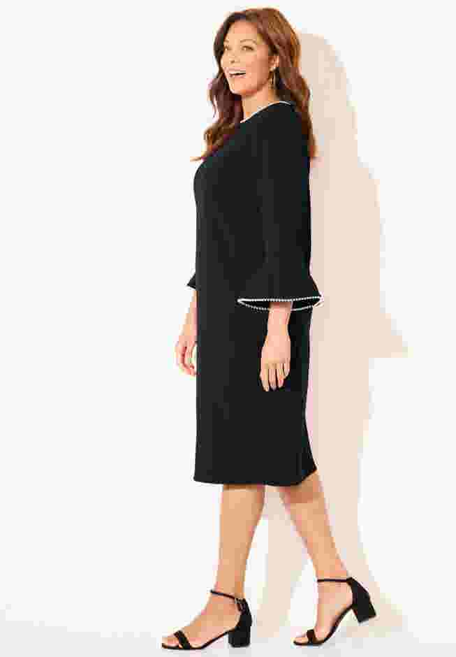 Faux Pearl Trim Ruffle Sleeve Shift Dress image number 2