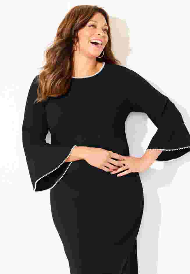 Faux Pearl Trim Ruffle Sleeve Shift Dress image number 3