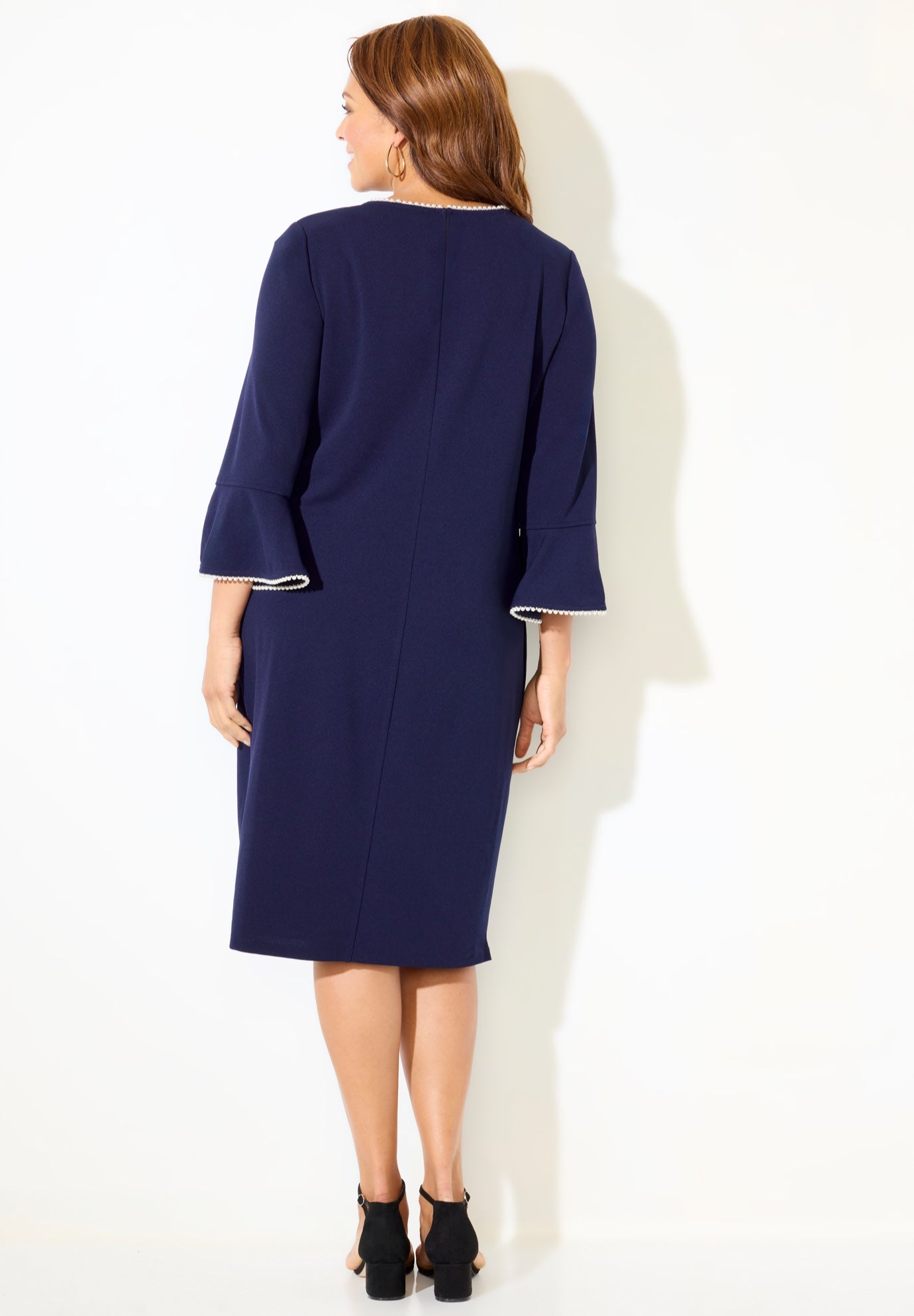 Faux Pearl Trim Ruffle Sleeve Shift Dress image number 1