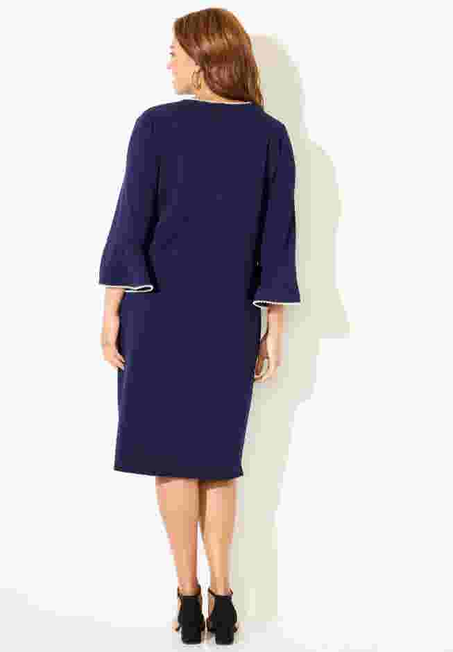 Faux Pearl Trim Ruffle Sleeve Shift Dress image number 1
