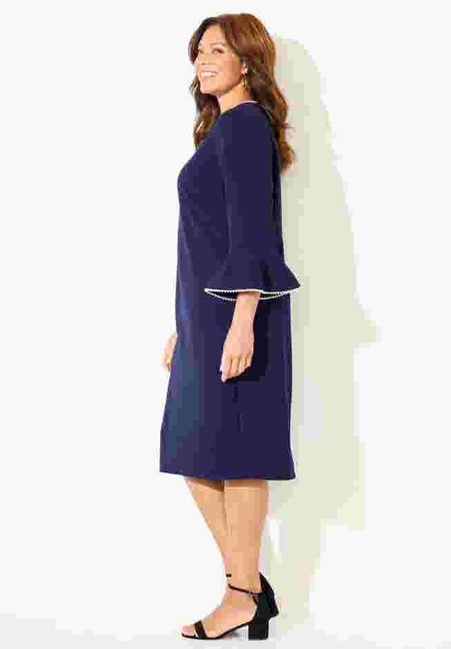 Faux Pearl Trim Ruffle Sleeve Shift Dress image number 2