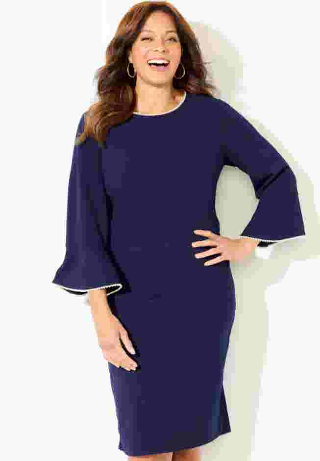Faux Pearl Trim Ruffle Sleeve Shift Dress image number 3