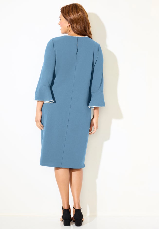 Faux Pearl Trim Ruffle Sleeve Shift Dress image number 1