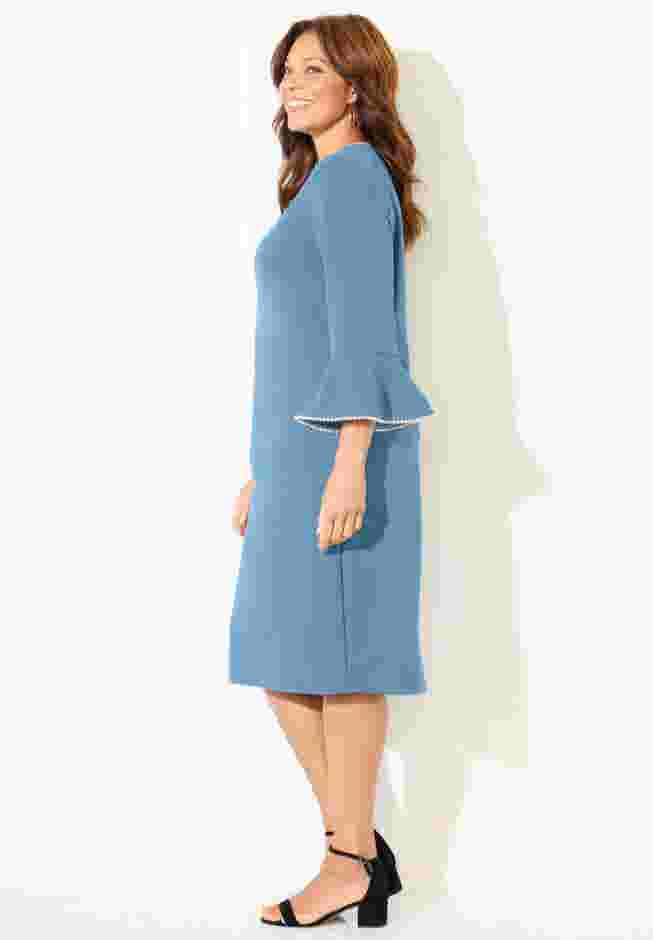 Faux Pearl Trim Ruffle Sleeve Shift Dress image number 2