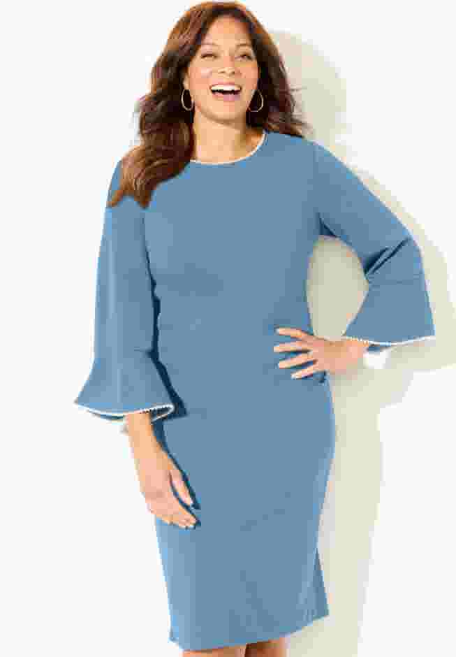 Faux Pearl Trim Ruffle Sleeve Shift Dress image number 3