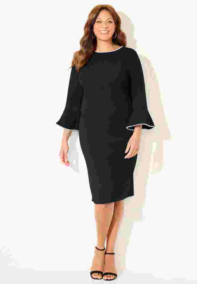 Faux Pearl Trim Ruffle Sleeve Shift Dress image number 0