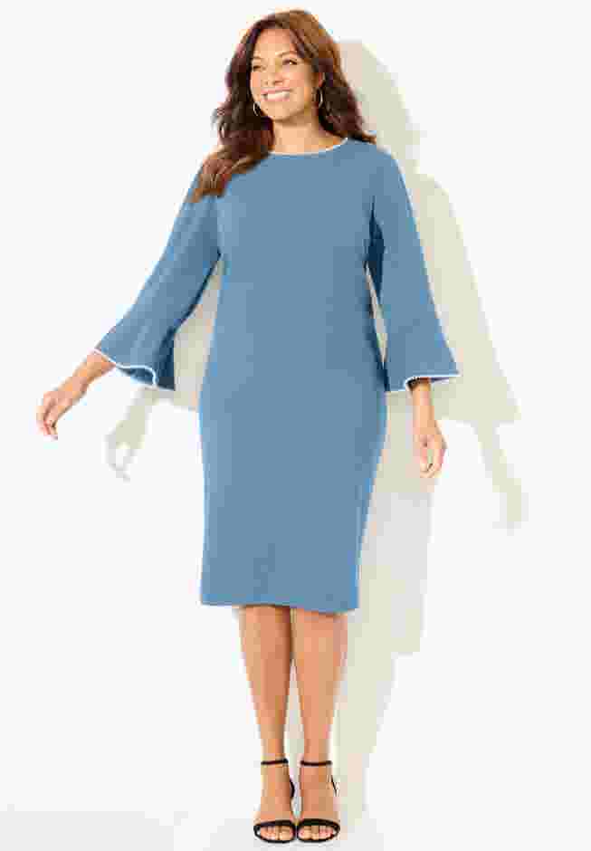 Faux Pearl Trim Ruffle Sleeve Shift Dress image number 0