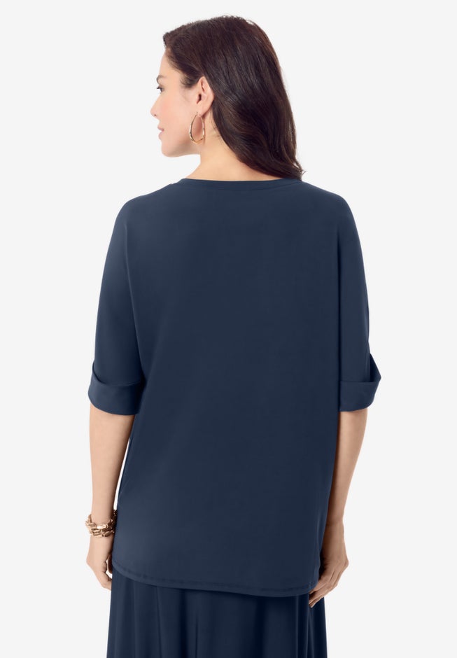 Ultrasmooth&reg; Fabric V Neck Tee with Chain Detail image number 1