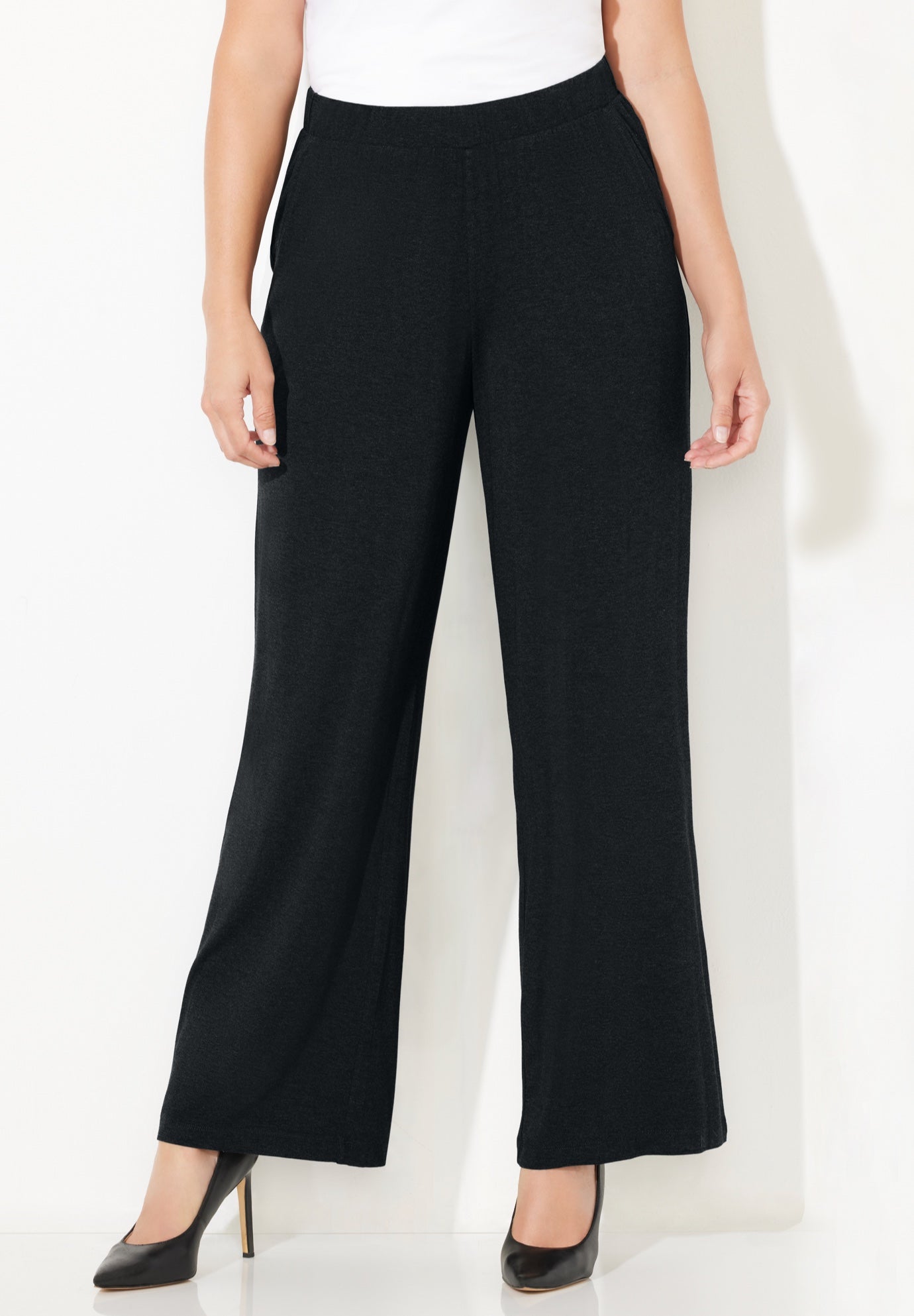 パンツ +DEINET+ ATHLEISURE KNIT HALF PANTS IN BLACK KDBDS4S33110600 AnyWear Wide Leg Pant | Relaxed, Stretch Knit, Black