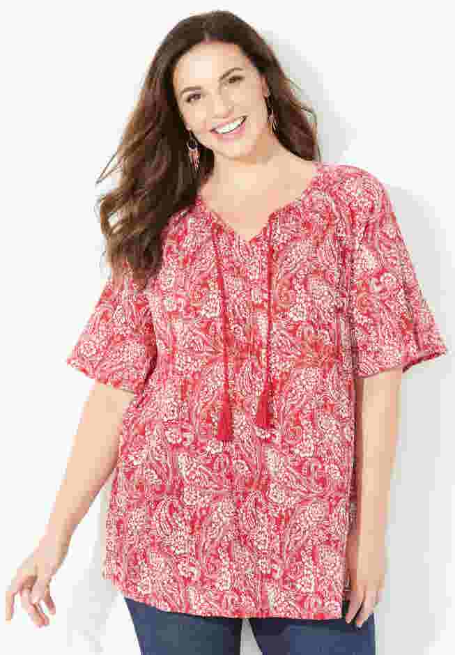 Seasonless Gauze Peasant Top image number 0