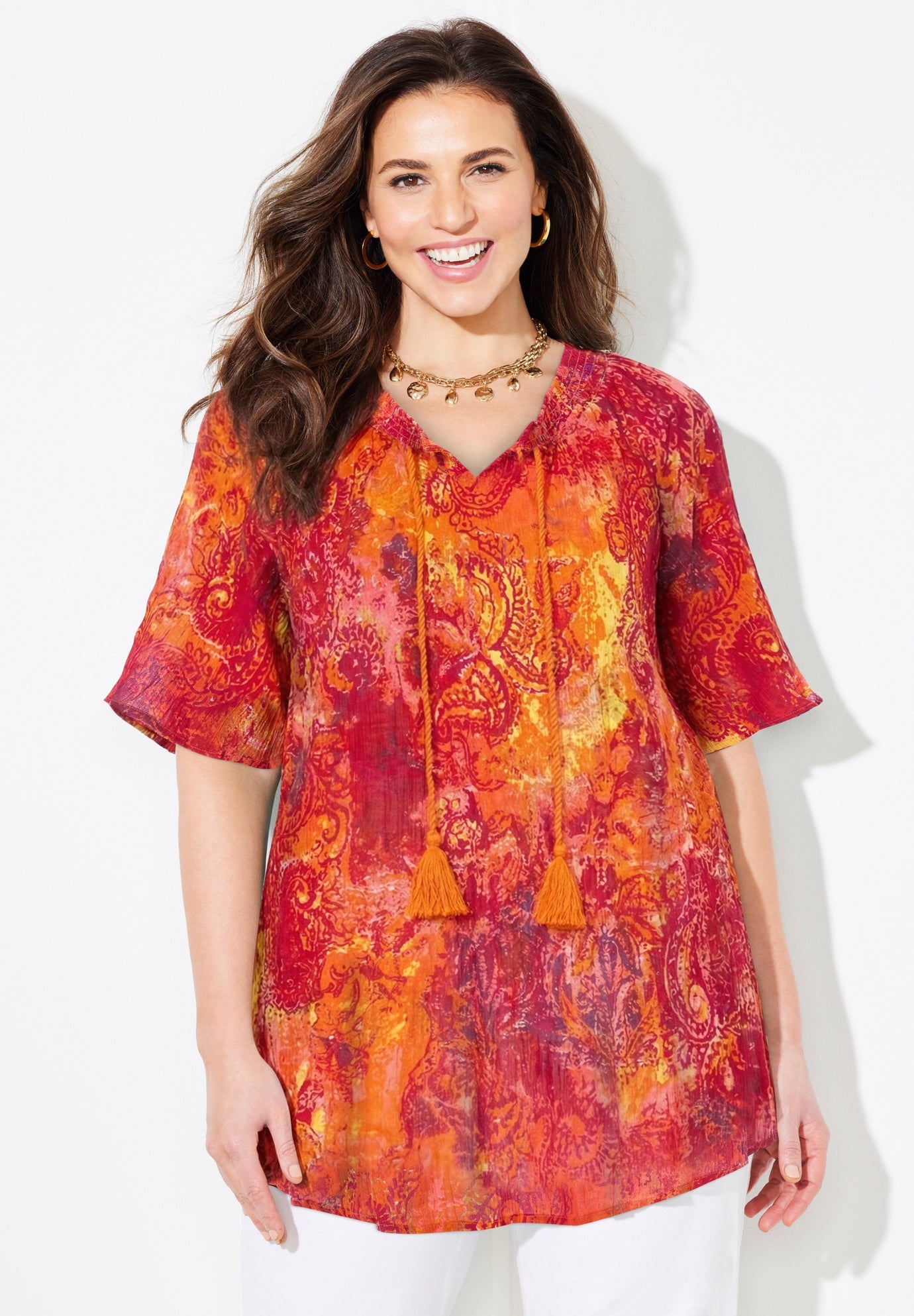 Seasonless Gauze Peasant Top image number 0