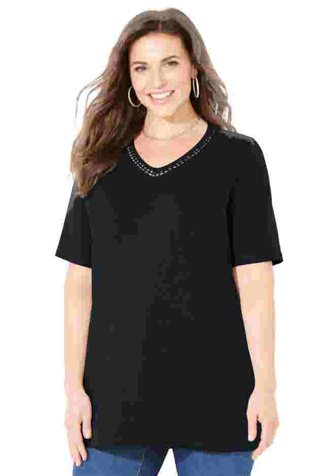 Suprema® Crochet V-Neck Tee image number 1