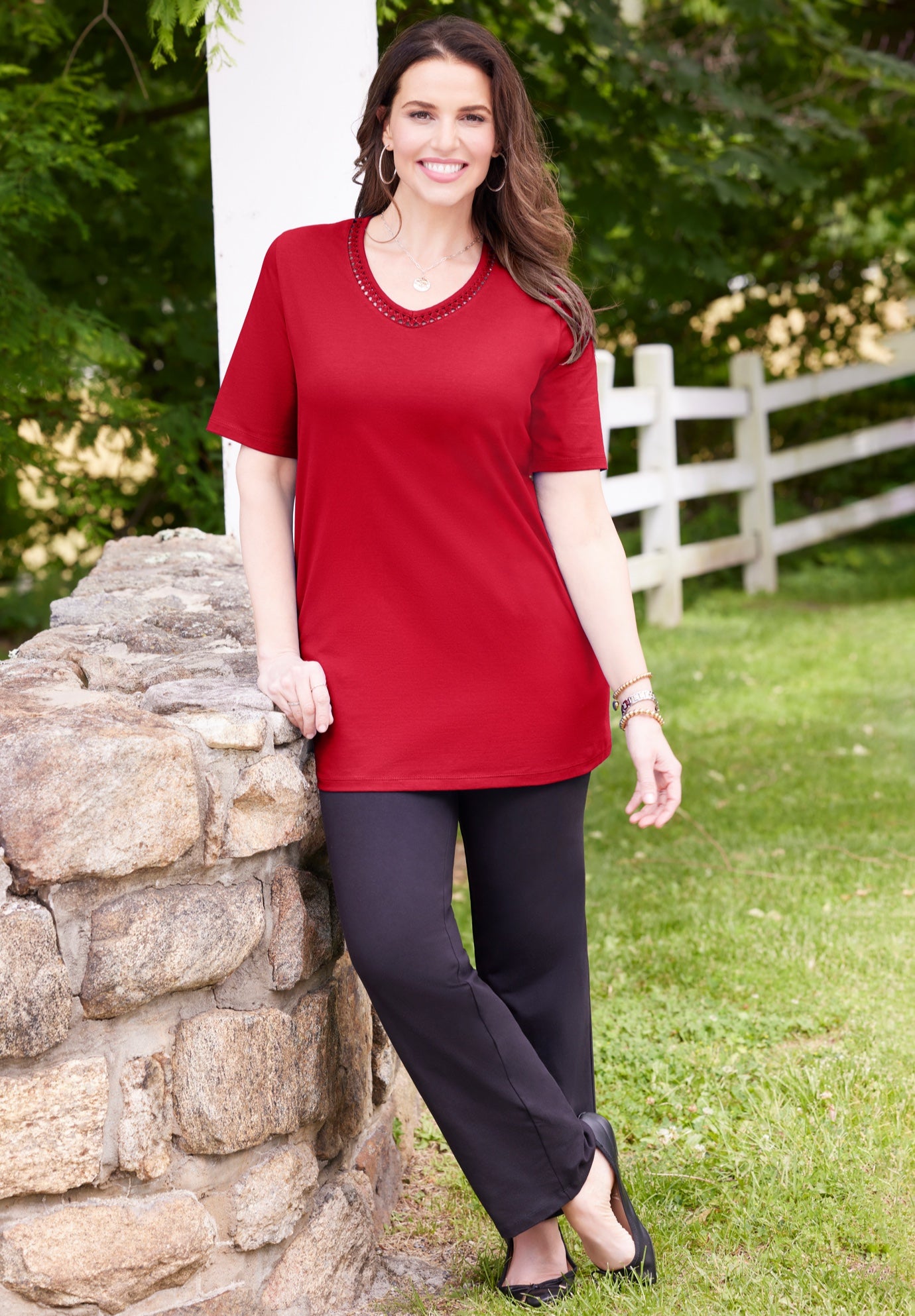 Suprema® Crochet V-Neck Tee image number 1