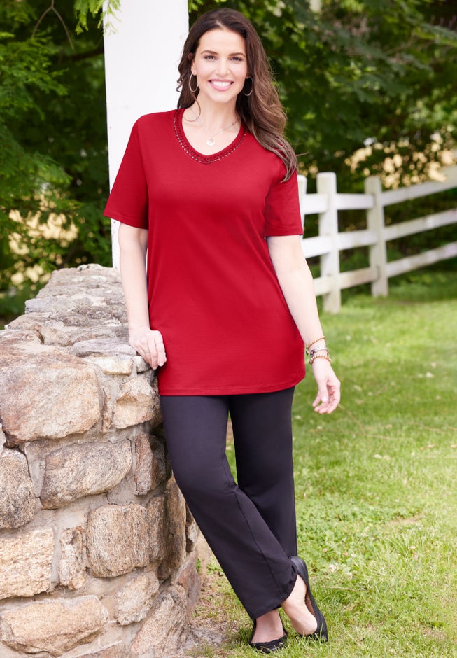 Suprema® Crochet V-Neck Tee image number 1