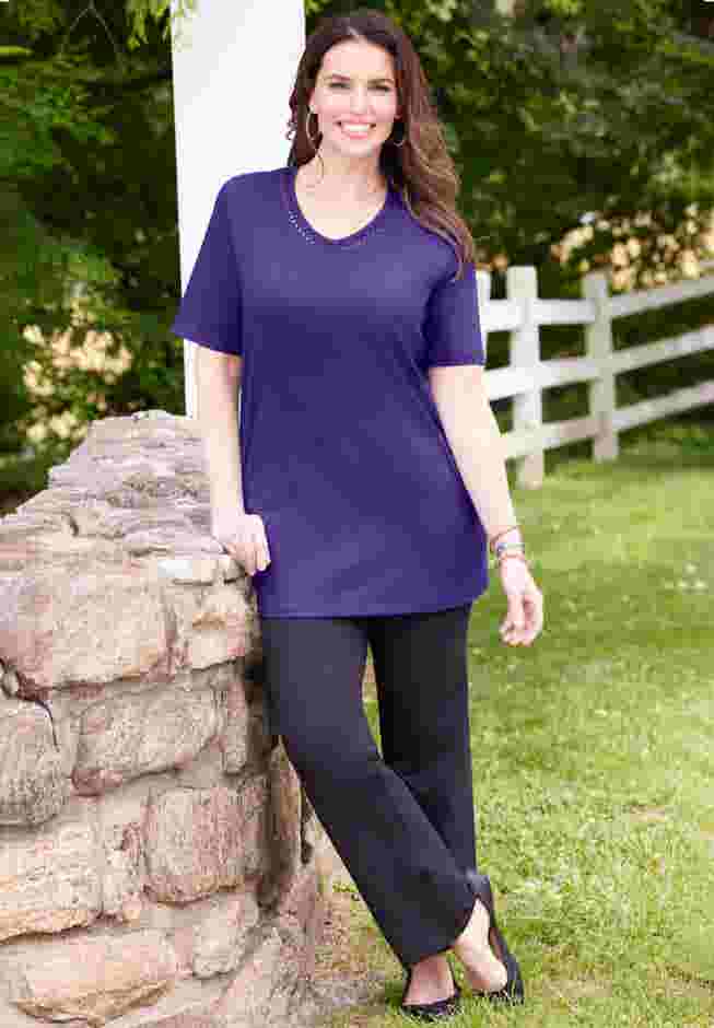 Suprema® Crochet V-Neck Tee image number 3