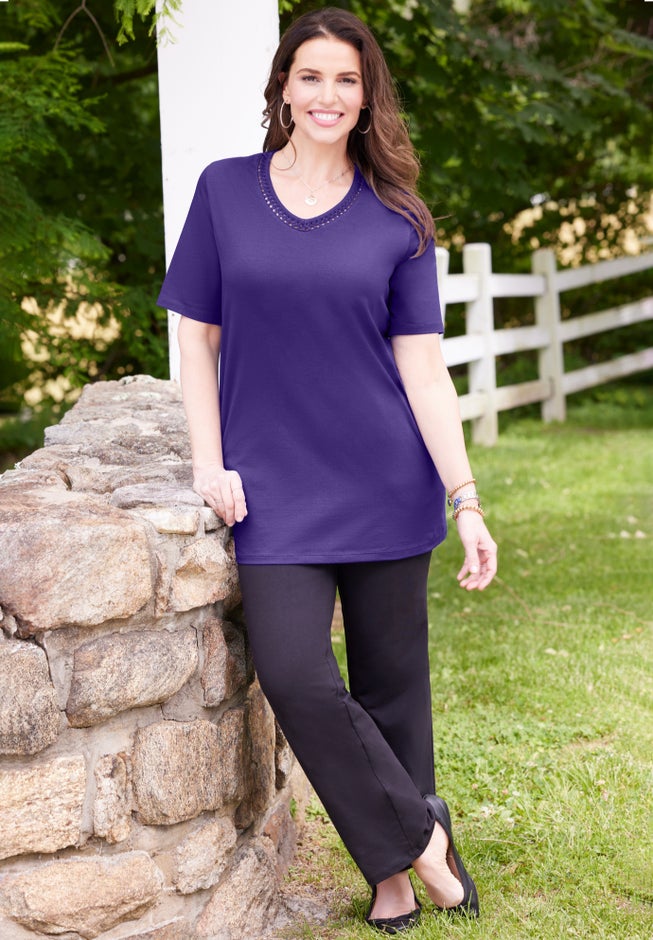 Suprema® Crochet V-Neck Tee image number 2