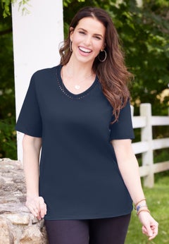 Suprema&reg; Crochet V-Neck Tee