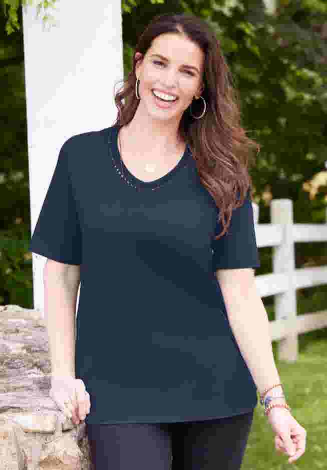 Suprema® Crochet V-Neck Tee image number 0