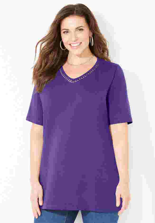Suprema® Crochet V-Neck Tee image number 0