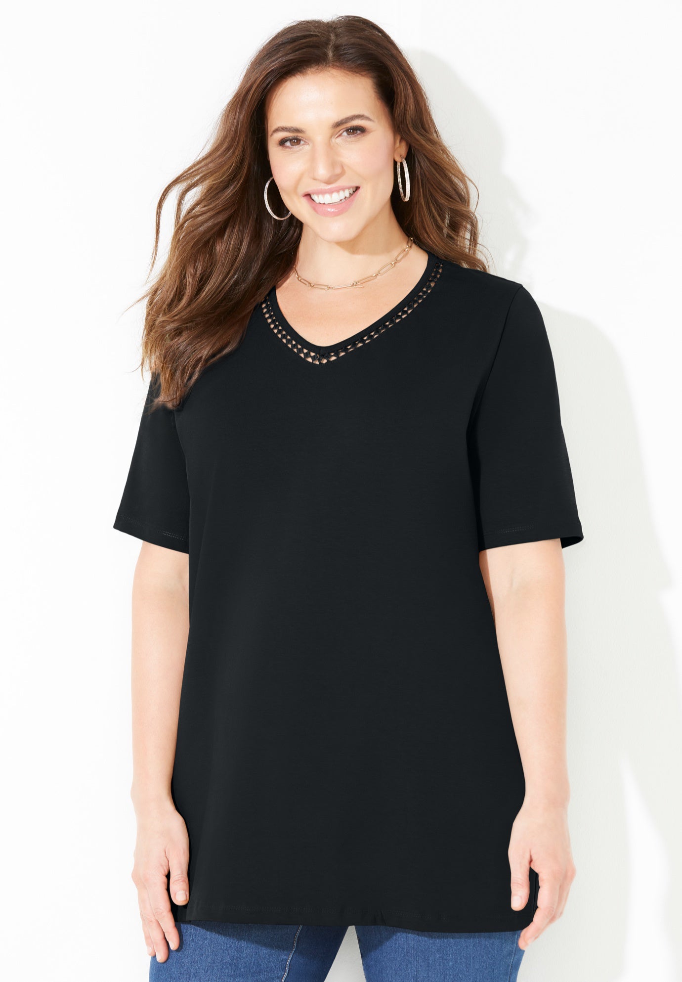 Suprema&reg; Crochet V-Neck Tee image number 0