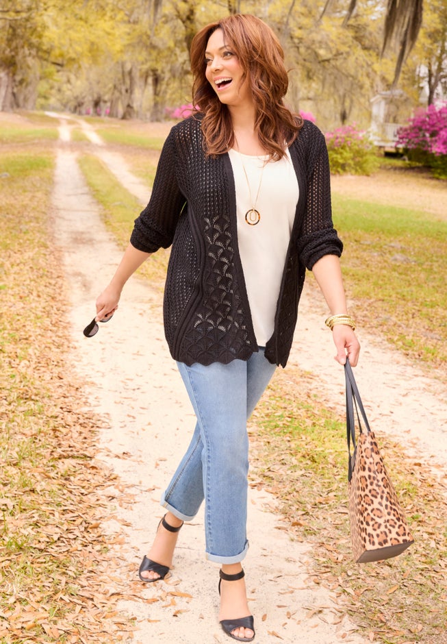 Mixed Stitch Pointelle Cardigan image number 1