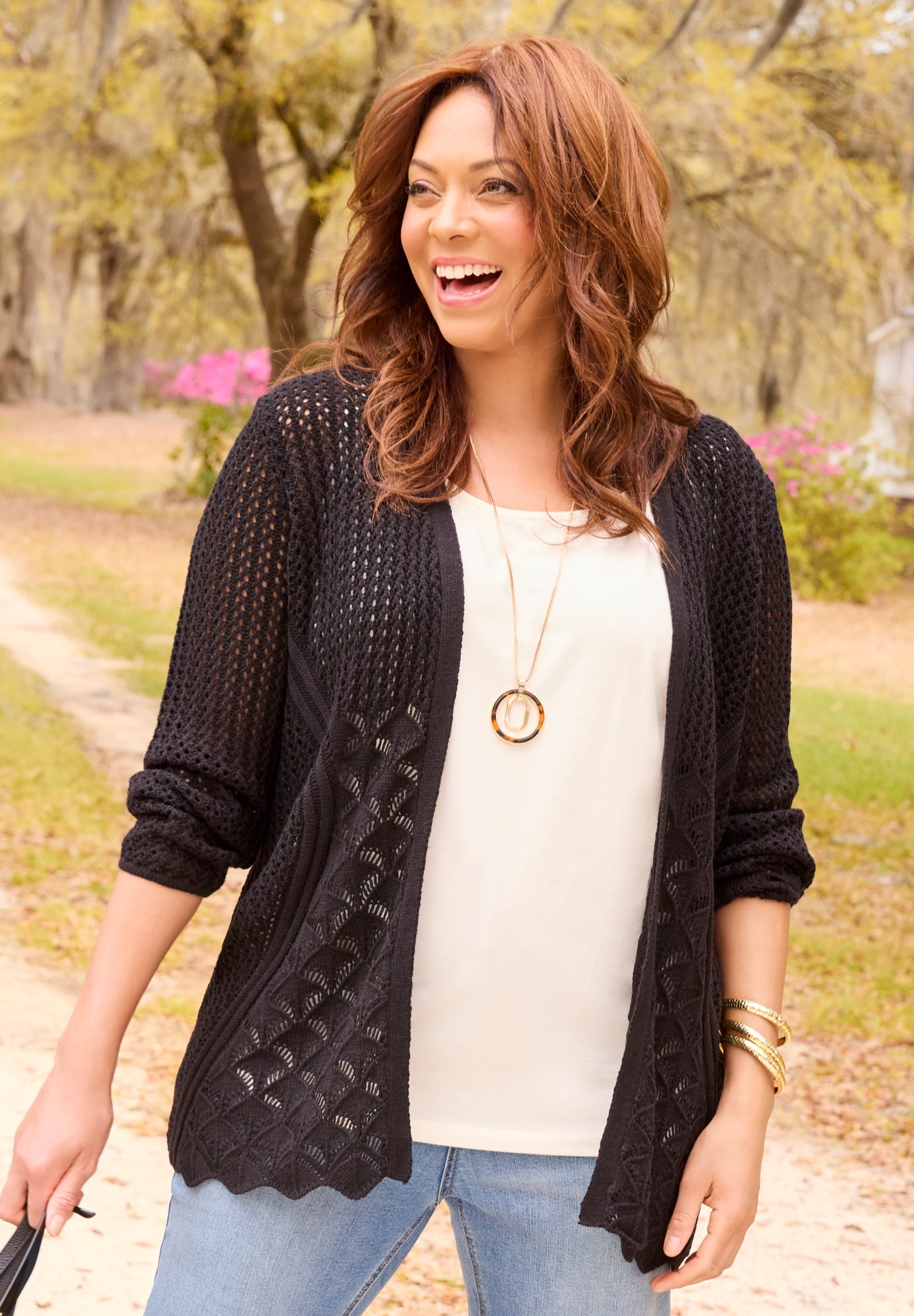 Mixed Stitch Pointelle Cardigan image number 3