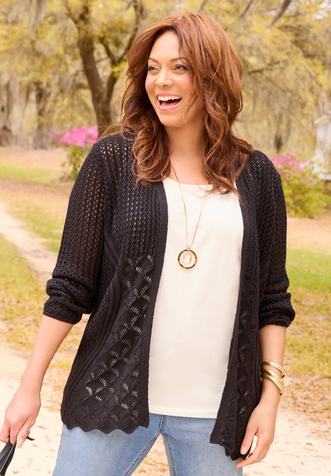 Mixed Stitch Pointelle Cardigan image number 3