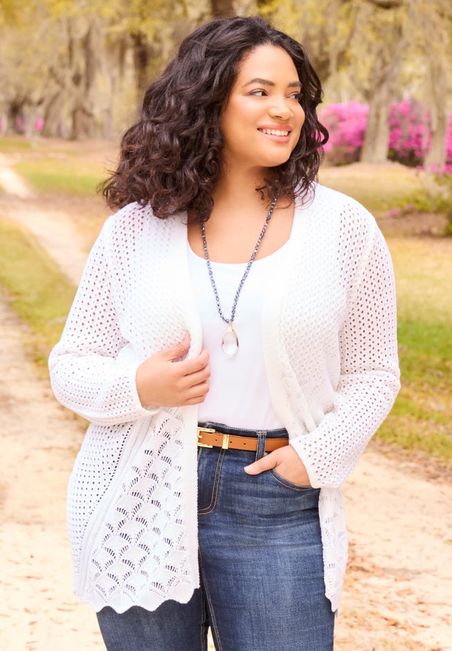 Mixed Stitch Pointelle Cardigan image number 3