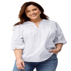 Keyhole Neck Blouse with Crochet Trim image number null