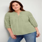 Keyhole Neck Blouse with Crochet Trim image number null