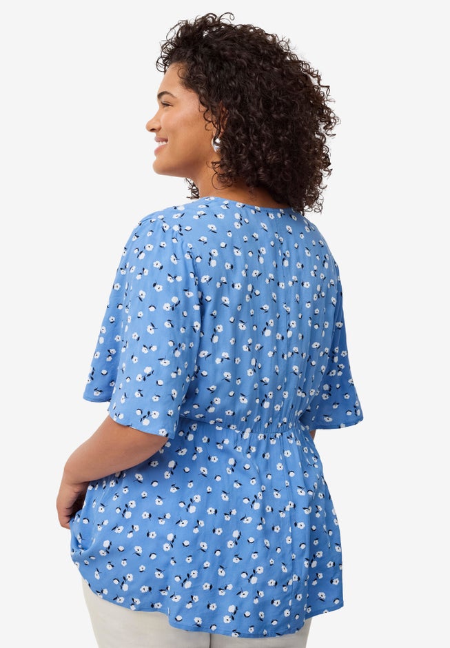 V-Neck Empire Tunic with Button Trim Placket image number null