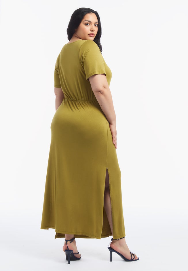Boatneck Gathered Maxi Dress image number 1
