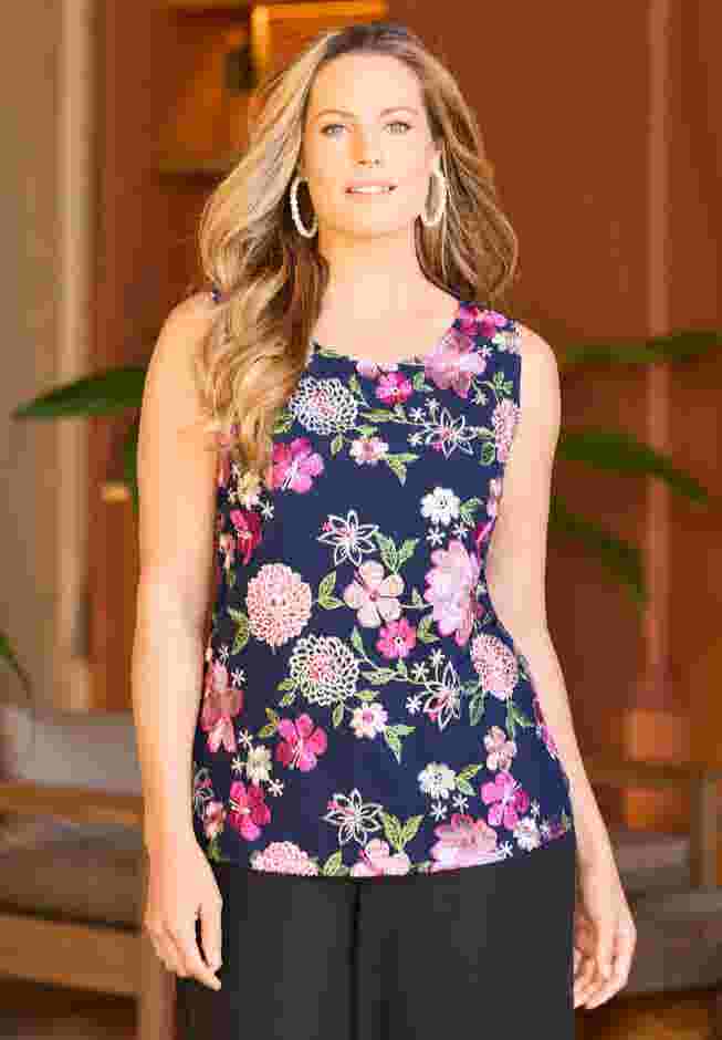 Embroidered Tank and Kimono 2-Piece Set image number 6
