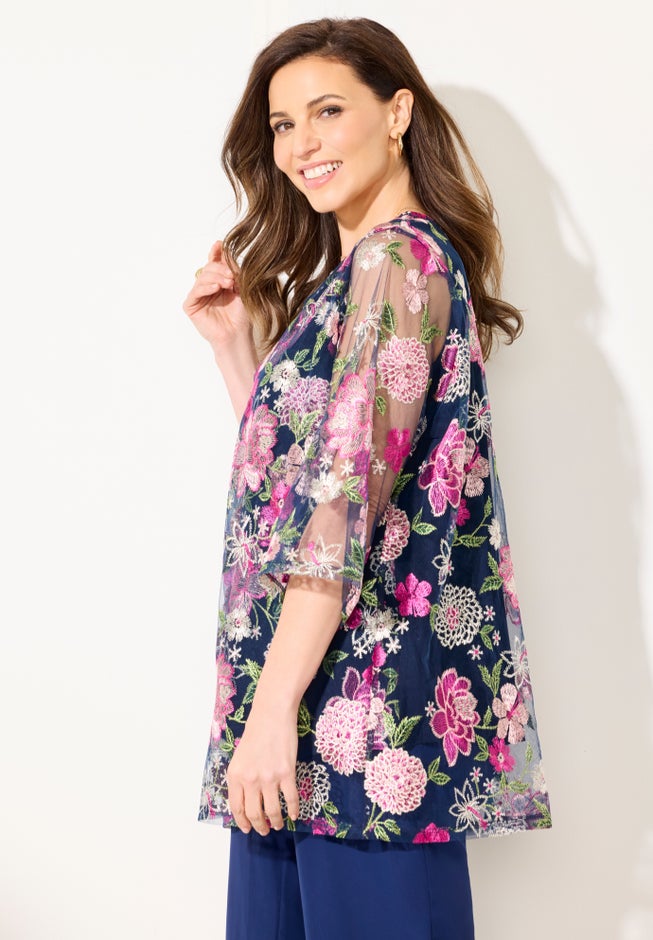 Embroidered Tank and Kimono 2-Piece Set image number 2